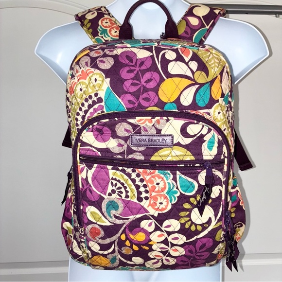 Vera Bradley Plum Crazy Campus Backpack Large Retired Vintage Adjustable - Picture 1 of 8